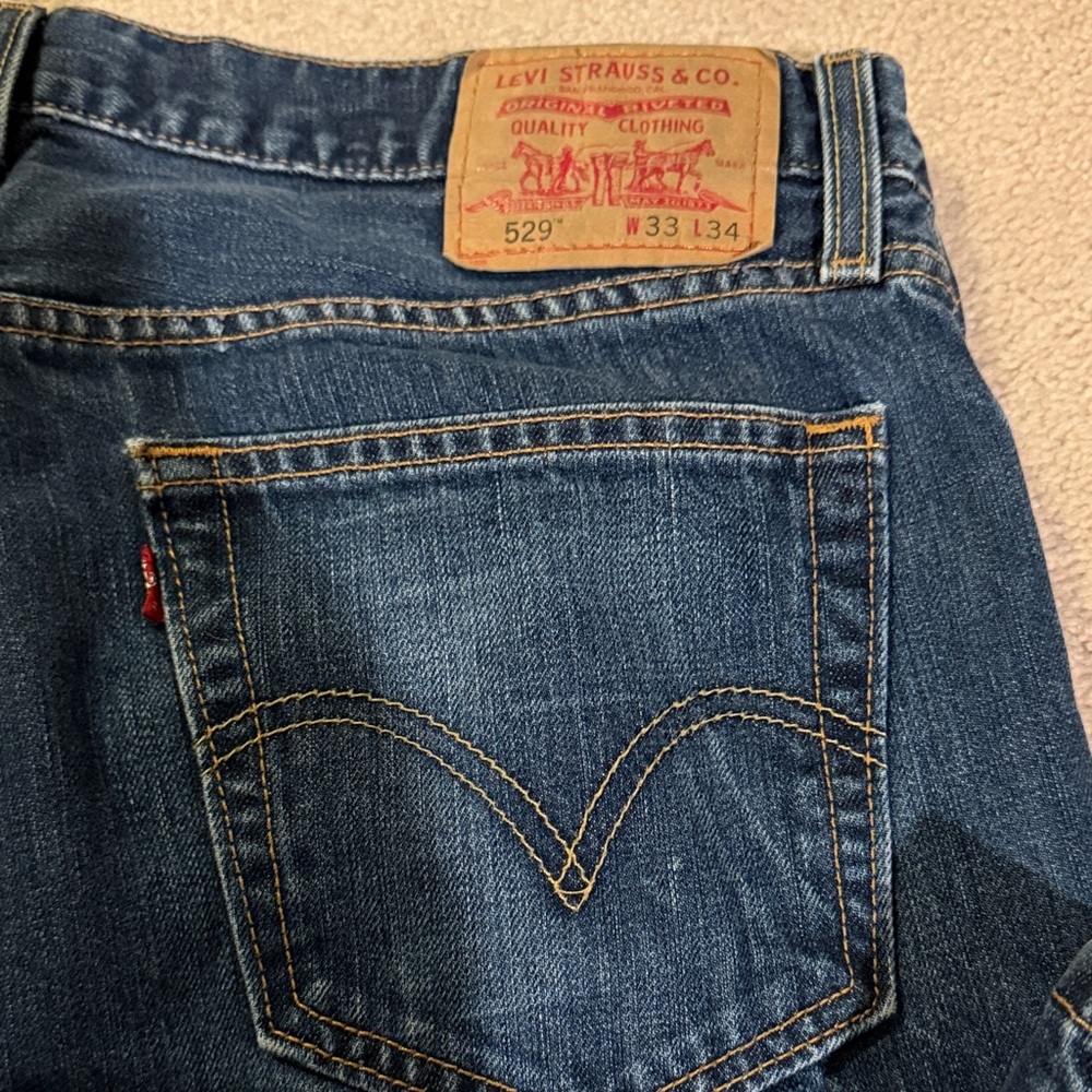 Levi's Dark Blue Low Rise Straight 529 Red Tab Jeans 33x34 - Picture 5 of 8